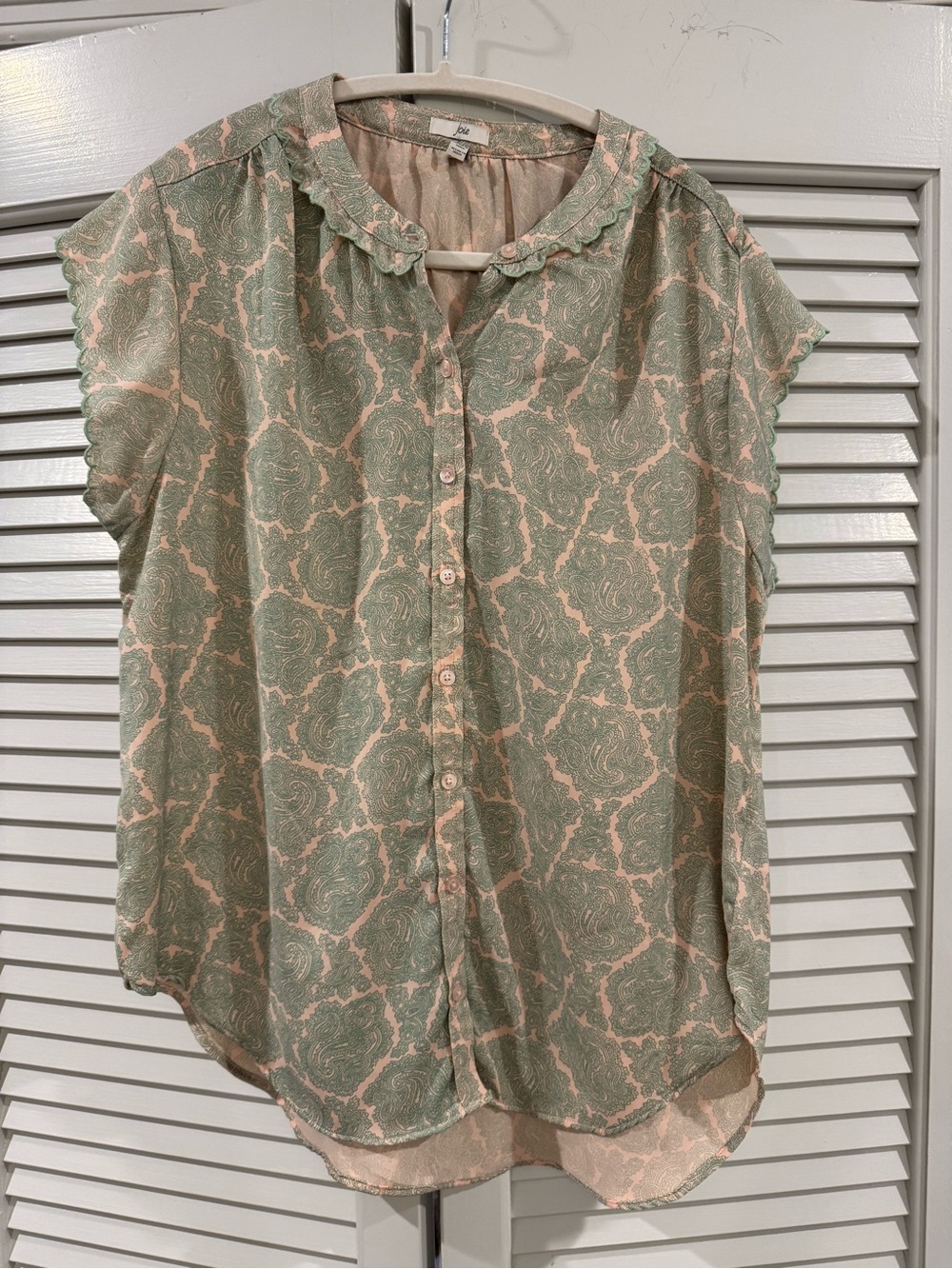 Joie Sage Green and Pale Pink Floral Button-Front Blouse